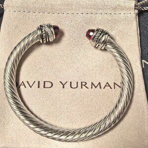 Sterling and gold David Yurman twisted cable cuff bracelet with garnet stones
